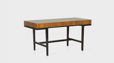 A two-toned, art deco inspired desk with one long drawer.