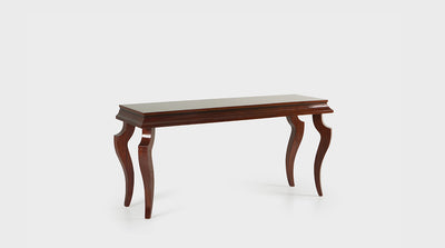 A classic console table with elegant, curved, natural mahogany legs.